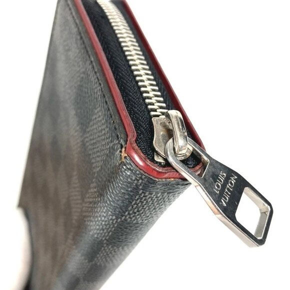LOUIS VUITTON Damier Graphite Zippy Wallet Zip Around Wallet Black/Red - Picture 13 of 16